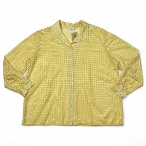 Vintage pale yellow sheer checker print long sleeve button down